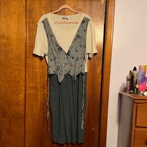 Cream and Sage Layered Floral Midi Dress by